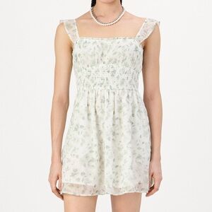 Hollister White and Green Floral Midi Dress